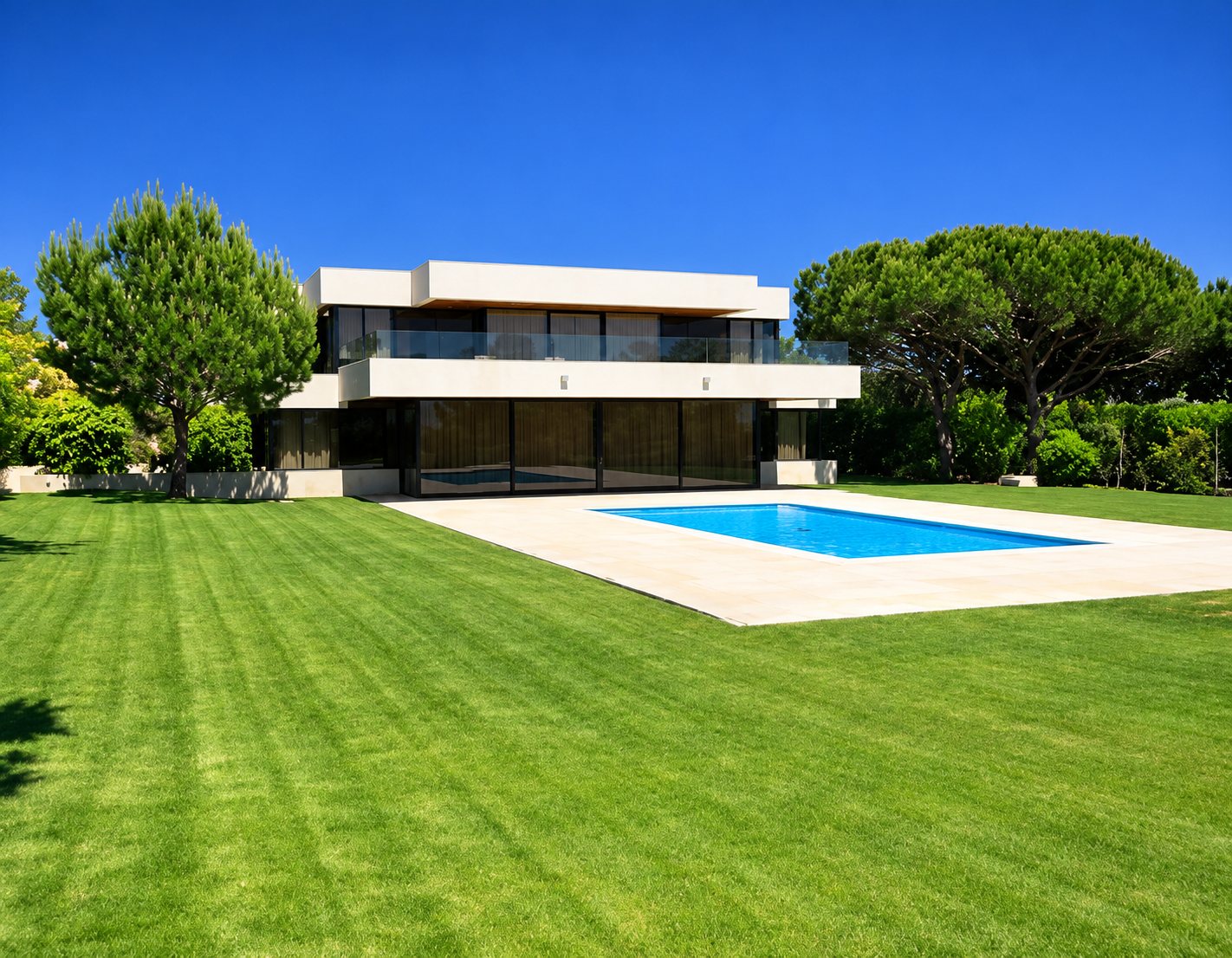 Villa moderne avec piscine et grand jardin de pelouse tondue